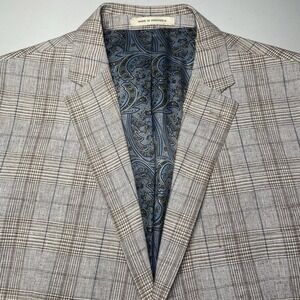Joe Joseph Abboud Blazer Sport Coat 48L 2B2V Linen Blend Oatmeal Plaid